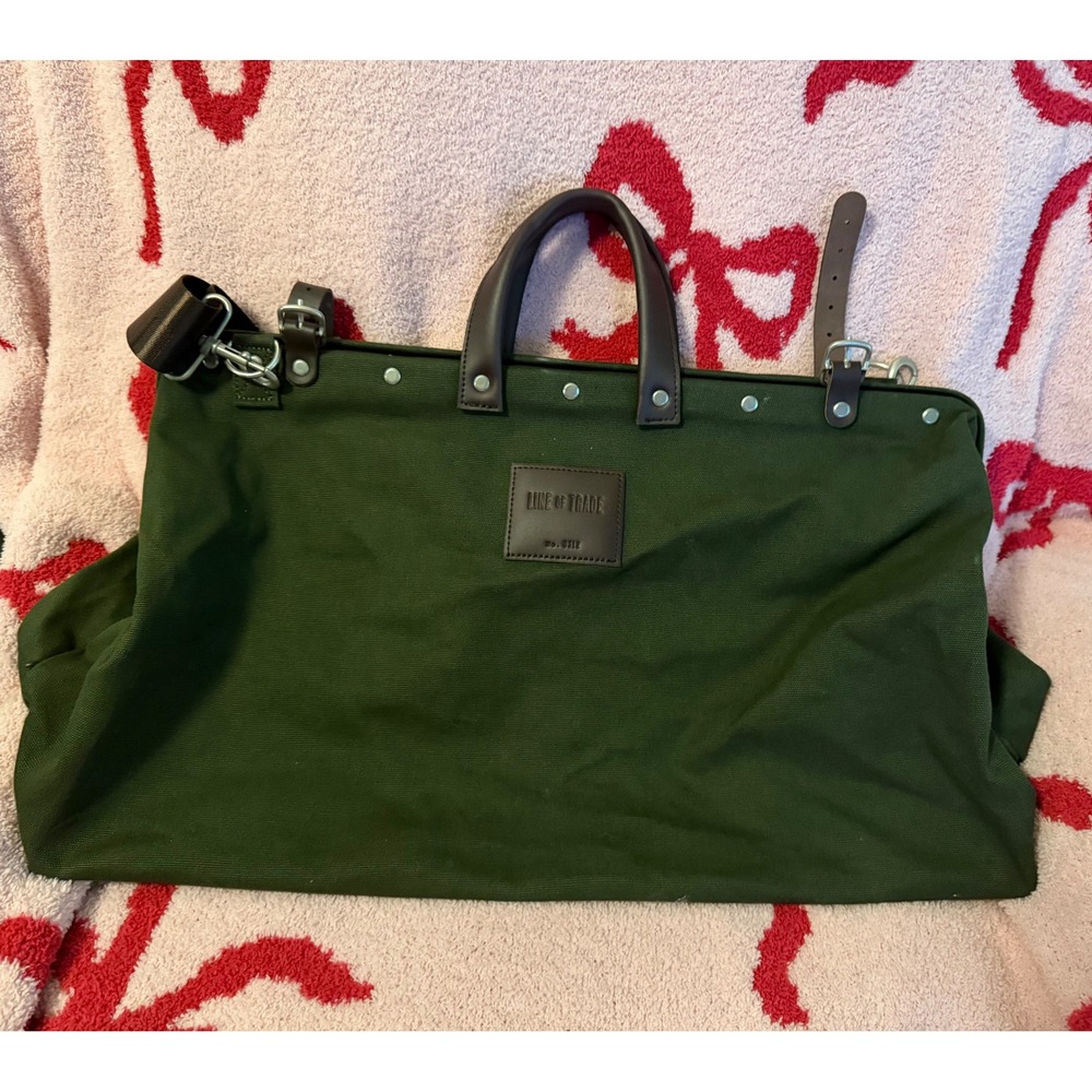 Line of Trade No. 0312 Olive Green Canvas Weekender Travel Bag Leather Trim